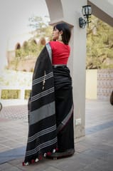 Dira By Dimple - Yarn Dyed Black Linen Saree