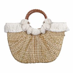 Smitam Lifestyle - Kauna Grass Boho Shopping Bag with Pompom