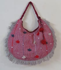 Kritenya - Linen Cotton Maroon Bag With Handwork