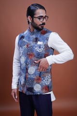 Inkriti - Hand Block Printed Indigo Nehru Jacket