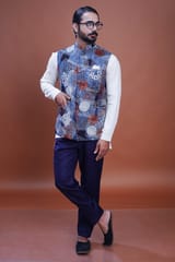 Inkriti - Hand Block Printed Indigo Nehru Jacket