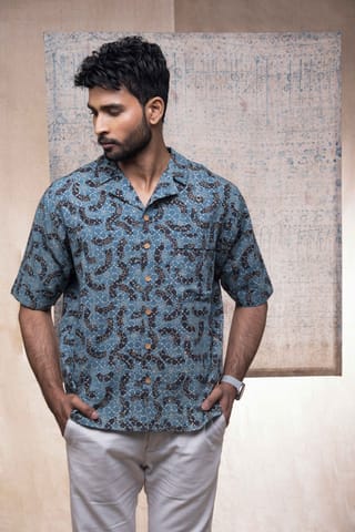 Inkriti - Hand Block Printed Ajrakh Brushstroked Holiday formal
