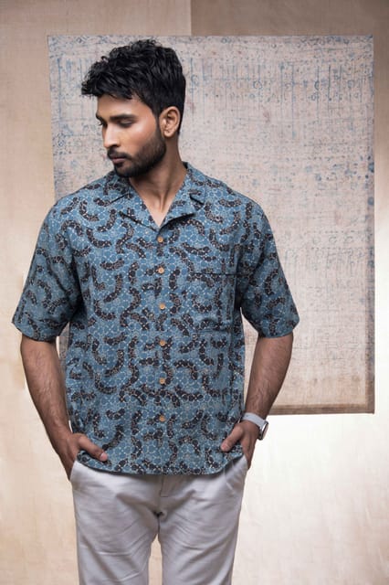 Inkriti - Hand Block Printed Ajrakh Brushstroked Holiday formal