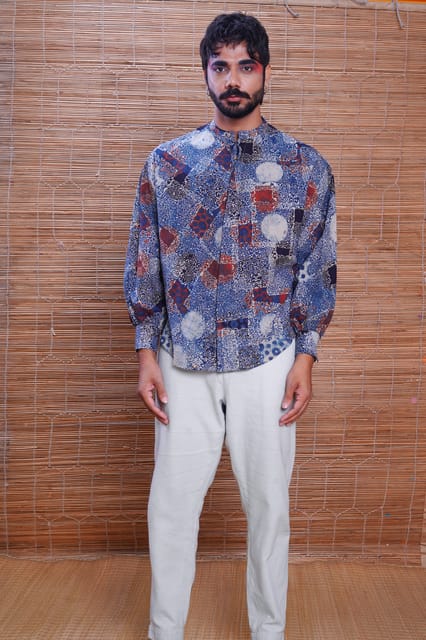 Inkriti - Hand Block Printed Ajrakh Indigo Jaapani Kimono