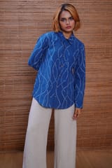 Inkriti - Cotton Bandhani Indigo Grooves Everywhere Shirt