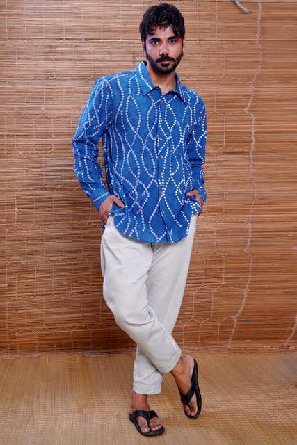 Inkriti - Cotton Bandhani Indigo Grooves Everywhere Shirt