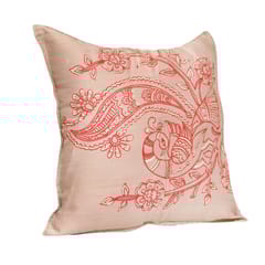 Guthali -Beige Handpainted Peacock Cushion Cover