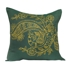 Guthali -Green Handpainted Peacock Cushion Cover