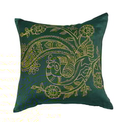 Guthali -Green Handpainted Peacock Cushion Cover