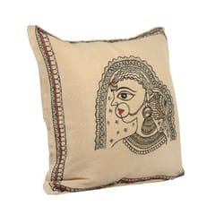 Guthali -Handpainted Rajasthani Cushion Cover In Beige