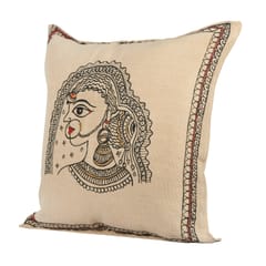 Guthali -Handpainted Rajasthani Cushion Cover In Beige