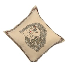 Guthali -Handpainted Rajasthani Cushion Cover In Beige