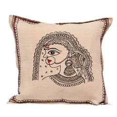 Guthali -Handpainted Rajasthani Cushion Cover In Beige