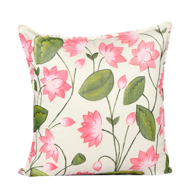Guthali -Pichwai Lotus Handpainted Cushion Cover