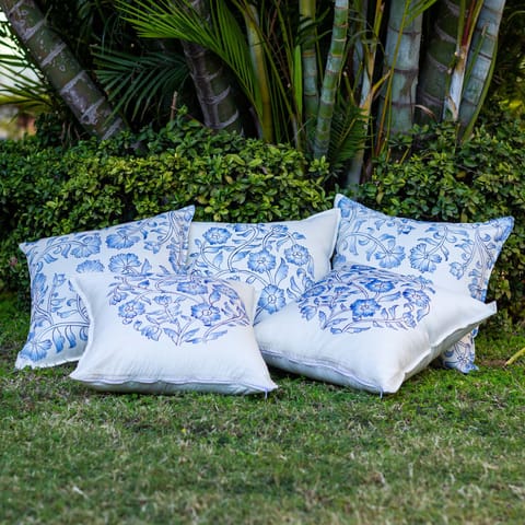 Guthali -Snowy Blue Pottery Cushion Cover Set of 5