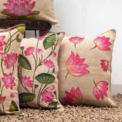 Guthali -Pichwai Hand Painted Cushion Cover Set of 4 In Jute