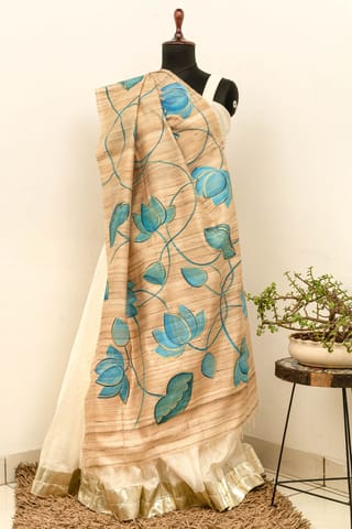 Neel Pushp Lotus pichwai Dupatta