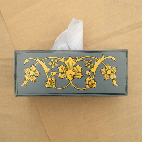 Guthali -Grey & Gold Mughal Kanat Handpainted Tissue Box