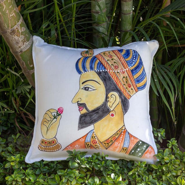 Guthali -Mughal Raja Handpainted Cushion Cover