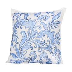 Guthali -Blue Pottery Handpainted Cushion Cover In Khadi