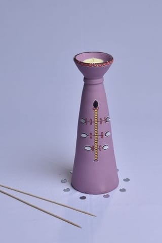 Antarang- terracotta- handcrafted- purple long diya