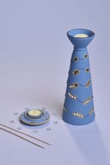 Antarang- terracotta- handcrafted- blue long diya