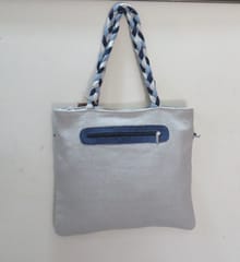 Kritenya - Tote Bag In Linen Cotton With Blue Handwork Details .