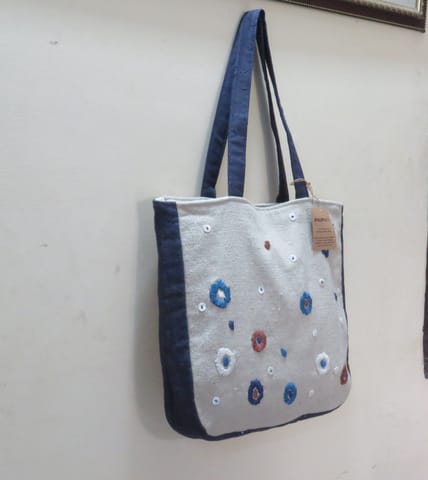 Kritenya - Tote Bag In Linen Cotton Indigo Details.