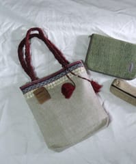 Kritenya - Small Tote bag In Linen Cotton With Maroon Details