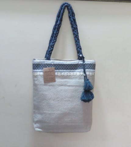 Kritenya - Small Tote Bag In Linen Cotton With Grey Details .