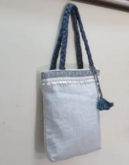 Kritenya - Small Linen Cotton Tote With Grey Details.