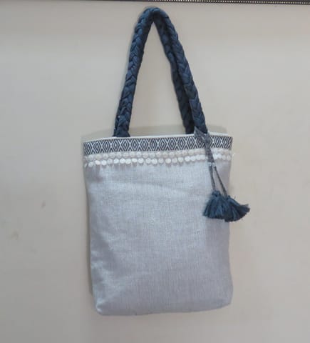 Kritenya - Small Linen Cotton Tote With Grey Details.