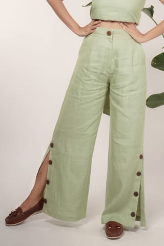 Hemp High-Waist Trousers with Slits