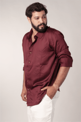 Tencelacen x Flax shirt with normal collar in Marsala Maroon