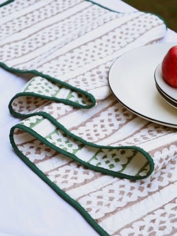 KALAAAI STUDIO - "Brown & Green Reversible Organic Cotton Table Runner