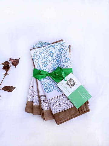 KALAAAI STUDIO - Brown & Turquoise Organic Cotton Napkins - Set of 4 | Ethnic Design