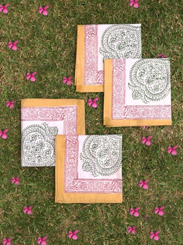 KALAAAI STUDIO - Set of 4 Handcrafted Organic Cotton Napkins | Yellow Ochre Minimalist Design