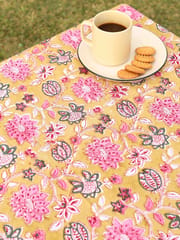 KALAAAI STUDIO - Yellow Ochre Organic Cotton Table Cover - Indian Floral Design