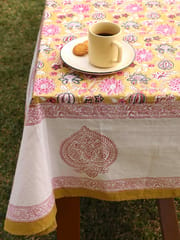 KALAAAI STUDIO - Yellow Ochre Organic Cotton Table Cover - Indian Floral Design