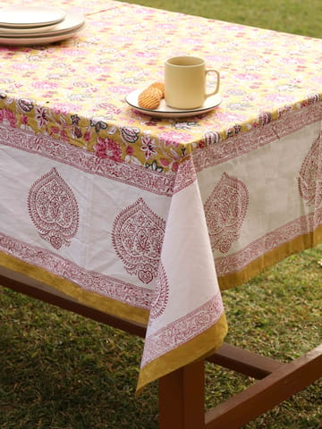 KALAAAI STUDIO - Yellow Ochre Organic Cotton Table Cover - Indian Floral Design