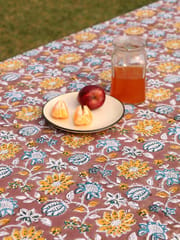 KALAAAI STUDIO - Brown Organic Cotton Table Cover - Floral Design | Eco-Friendly