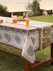 KALAAAI STUDIO - Brown Organic Cotton Table Cover - Floral Design | Eco-Friendly