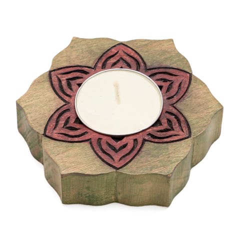Eyass - Block Carved Wood Stained T-light Holder Hexagon