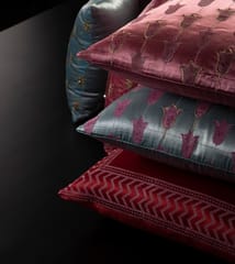 Eyaas - Hand Printed & Embroidered Mashru Cushion Cover - 12x12