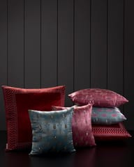 Eyaas - Hand Printed & Embroidered Mashru Cushion Cover - 12x12