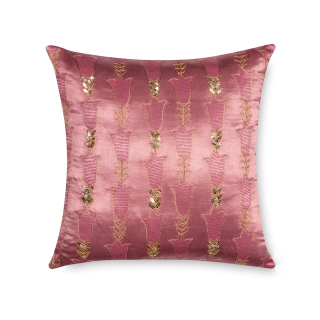 Eyaas - Hand Printed & Embroidered Mashru Cushion Cover - 12x12