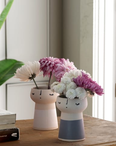 Eyass - Ceramic Flower Vase (Set of 2) Colour Block White & Grey 5x4