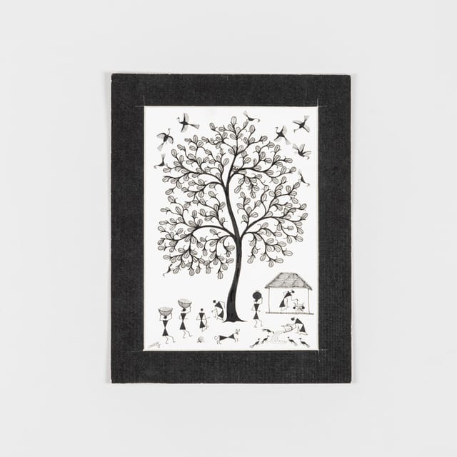 Eyaas - Warli Painting on Paper Tree of Life 8x10 Unframed