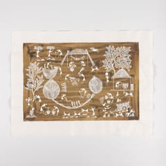 Eyaas - Warli Painting Crop Harvest & Granary - 16x22 Unframed