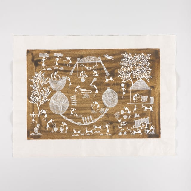 Eyaas - Warli Painting Crop Harvest & Granary - 16x22 Unframed